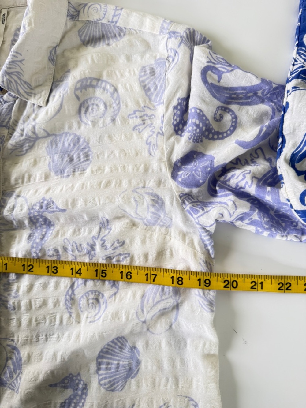 By Anthropologie Shell-Print Button Front Dress in White and Light Blue Small - Picture 11 of 13